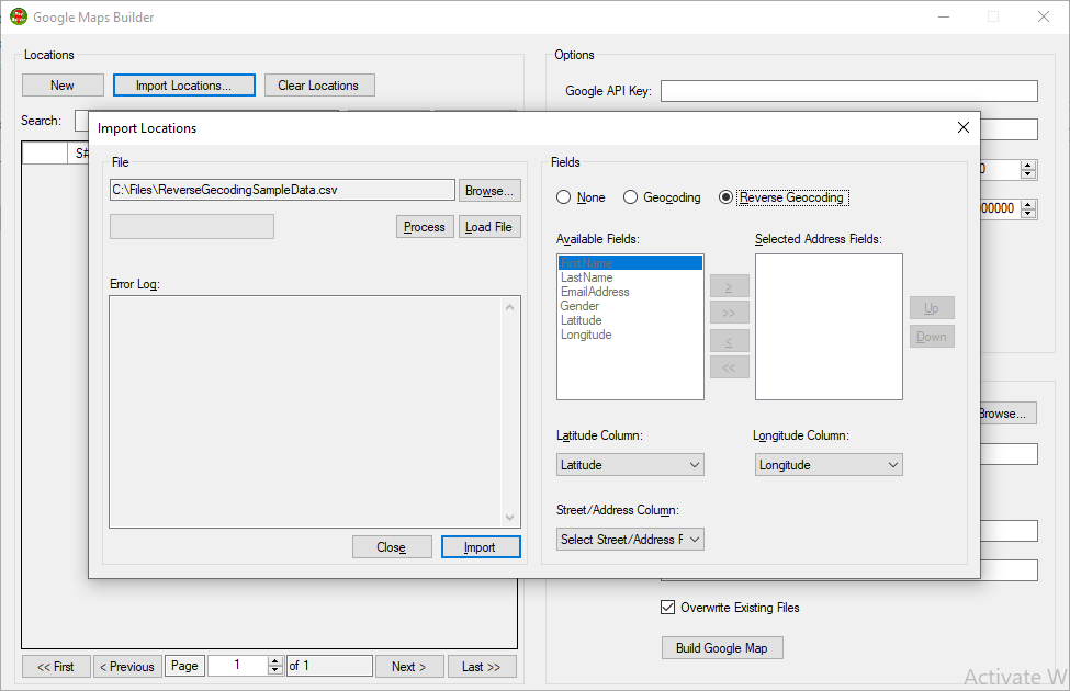 Selected Lat/Lng Fields